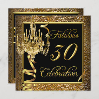 Fabulous 30 Celebration Gold Black Chandelier Invitation