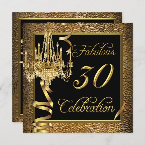 Fabulous 30 Celebration Gold Black Chandelier Invitation