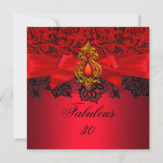 Fabulous 30 Elegant Red Black Jewel Party SQ Invitation