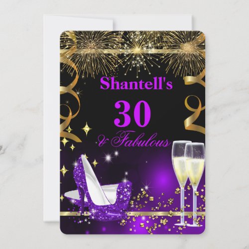 Fabulous 30 Fantastic Festive Purple Gold Party Invitation