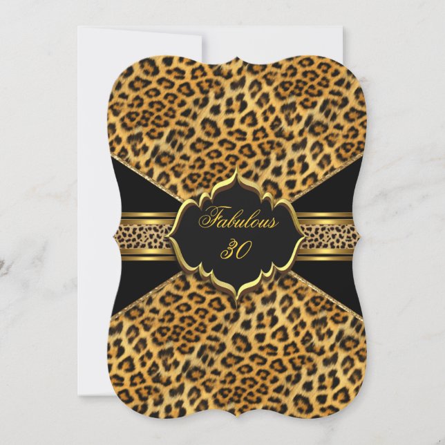 Fabulous 30 Gold Black Leopard 30th Birthday 2 Invitation (Front)