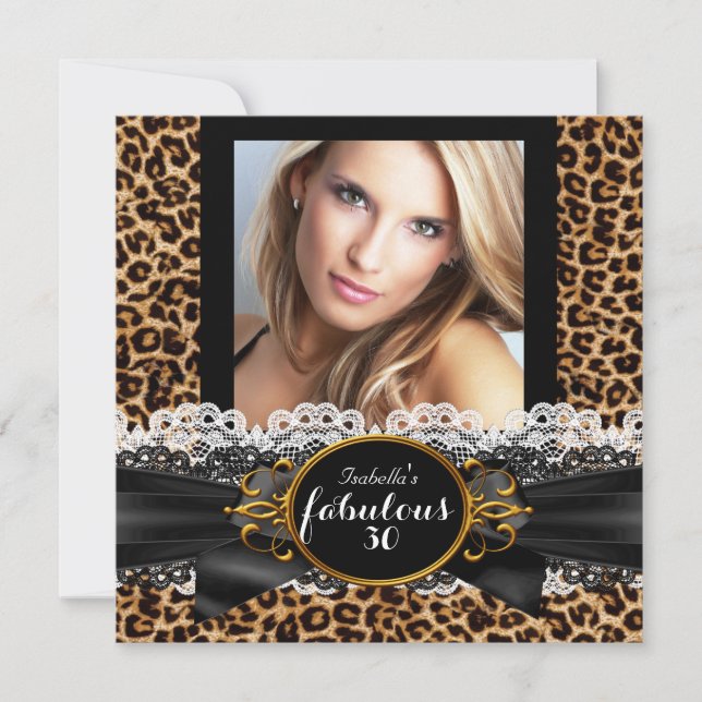 Fabulous 30 Gold Black Leopard Birthday Party Invitation (Front)