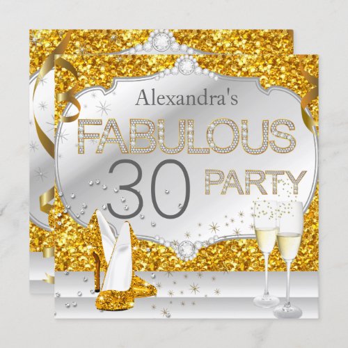 Fabulous 30 Gold Glitter Glamour Birthday Party Invitation