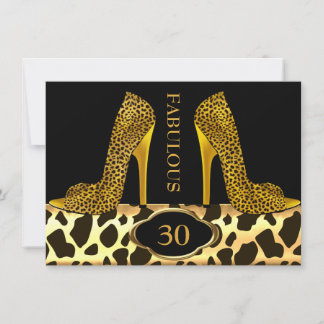 Fabulous 30 Leopard Gold Cheetah High Heels Party Invitation