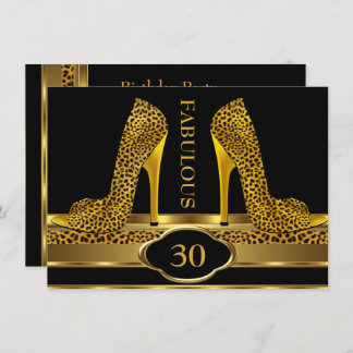 Fabulous 30 Leopard Gold Cheetah High Heels Party Invitation