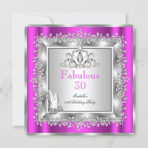 Fabulous 30 Party Purple Pink Silver Shoes Invitation