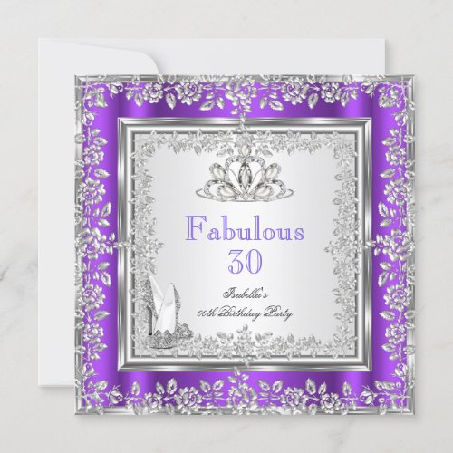 Fabulous 30 Party Purple Silver Shoes Invitation