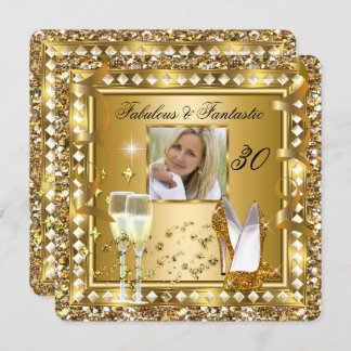 Fabulous 30 Photo Gold Glam Hollywood Birthday Invitation