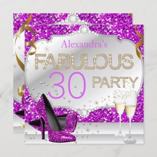 Fabulous 30 Pink Glitter Glamour Birthday Party Invitation