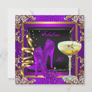 Fabulous 30 Purple Pink Leopard Birthday Party Invitation