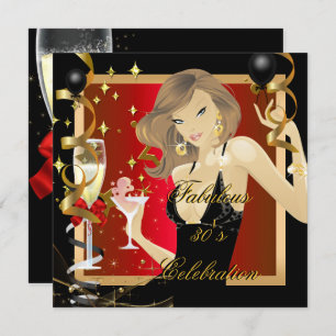 Fabulous 30 Red Gold Black Birthday Party Invitation