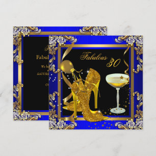 Fabulous 30 Royal Blue Gold Birthday Party Invitation