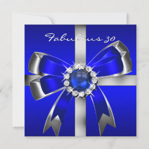 Fabulous 30 Royal Blue Pearl Silver Birthday Party Invitation