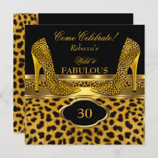Fabulous 30 Wild Leopard Gold Cheetah High Heels Invitation