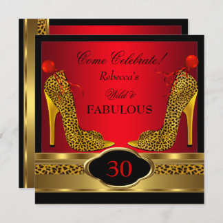 Fabulous 30 Wild Leopard Red Cheetah High Heels Invitation