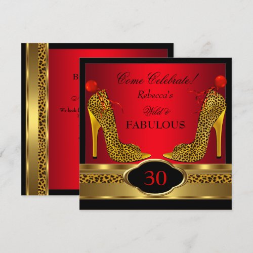 Fabulous 30 Wild Leopard Red Cheetah High Heels Custom Invites