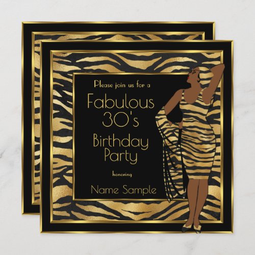 Fabulous 30s Birthday Party Black Gold Deco Lady Invitation
