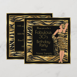 Fabulous 30's Birthday Party Gold Deco Lady 2 Invitation
