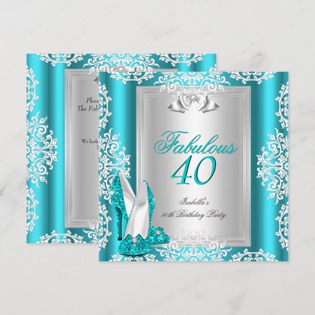 Fabulous 40 40th Birthday Party Blue Teal Shoes Invitation (Front/Back)