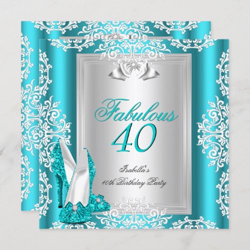 Fabulous 40 40th Birthday Party Blue Teal Shoes Invitation