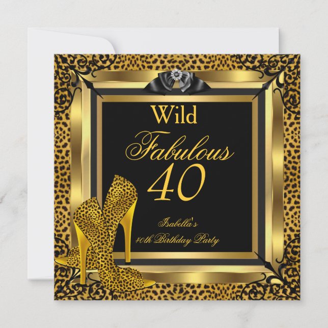 Fabulous 40 40th Birthday Party Gold Wild Leopard Invitation (Front)