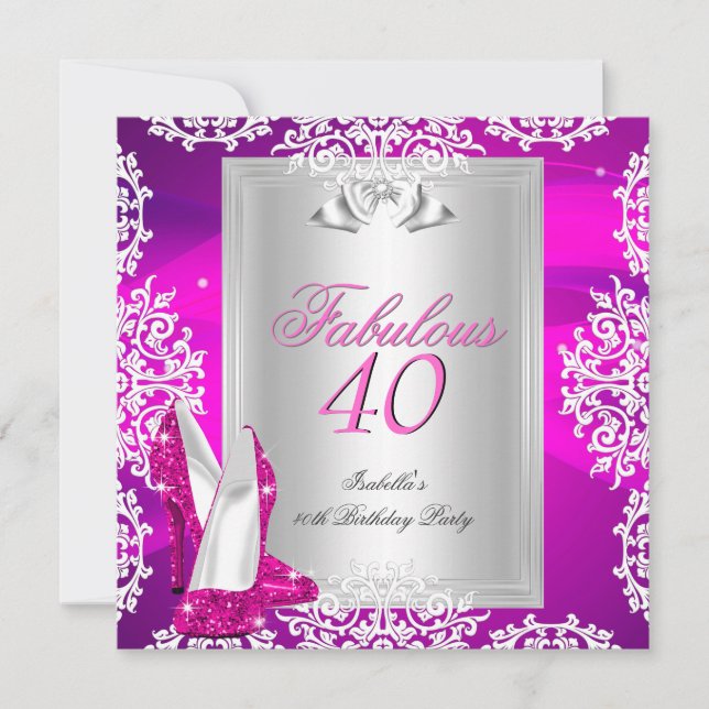Fabulous 40 40th Birthday Party Hot Pink Shoes 2 Invitation (Front)