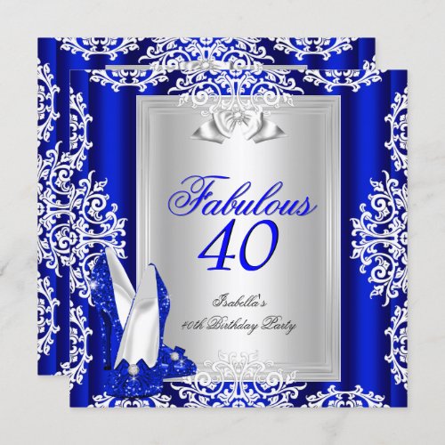 Fabulous 40 40th Birthday Party Royal Blue Shoes Invitation