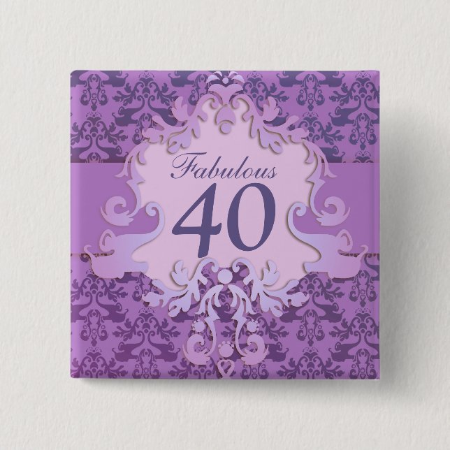 "Fabulous 40" age damask elephant button/badge Button (Front)