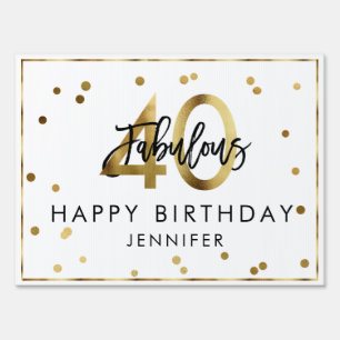 Fabulous 40 Birthday Modern 40th Gold Chic Party Sign
