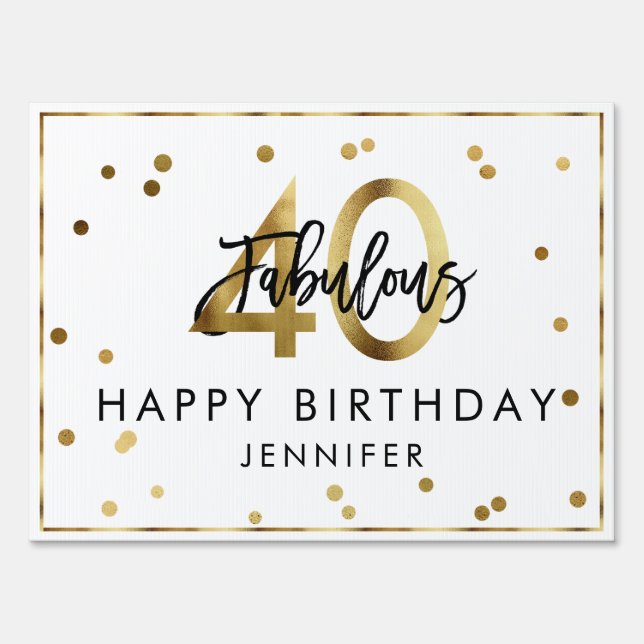 Fabulous 40 Birthday Modern 40th Gold Chic Party Sign (Back)