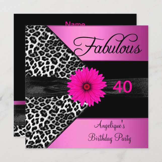 Fabulous 40 Birthday Party Hot Pink Leopard Invitation (Front/Back)