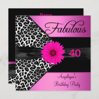Fabulous 40 Birthday Party Hot Pink Leopard Invitation