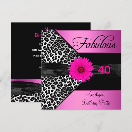 Fabulous 40 Birthday Party Hot Pink Leopard Invitations