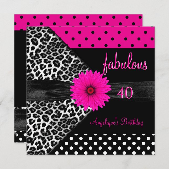 fabulous 40 Birthday Zebra Spot Polka Dot Invitation (Front/Back)