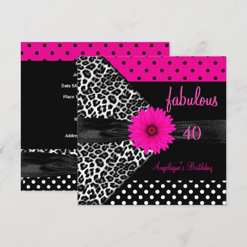 fabulous 40 Birthday Zebra Spot Polka Dot Invite