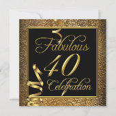 Fabulous 40 Celebration Gold Black Birthday Party Invitation | Zazzle