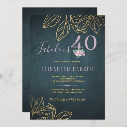 Fabulous 40 gold navy mauve 40th birthday party invitation