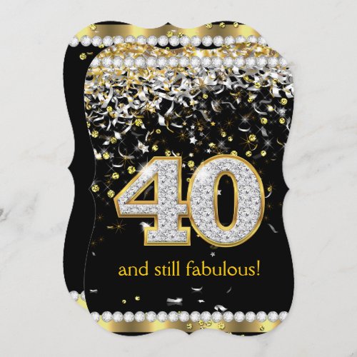 Fabulous 40 Gold Silver Streamers 40th Party Invitation