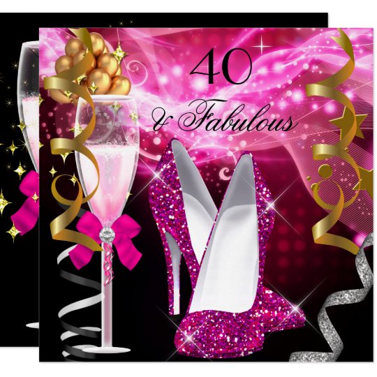 Fabulous 40 Hot Pink Glitter Heels Birthday Party Invitation | Zazzle.com