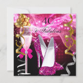 Fabulous 40 Hot Pink Glitter Heels Birthday Party Invitation (Front)