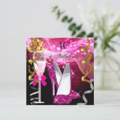 Fabulous 40 Hot Pink Glitter Heels Birthday Party Invitation (Standing Front)