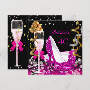Fabulous 40 Hot Pink Gold Bubbles Glitter Party 2 Invitation