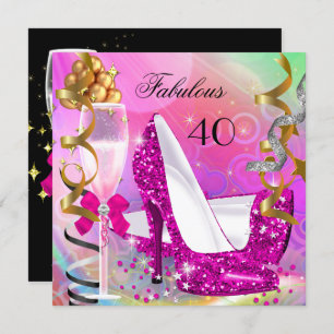 Fabulous 40 Hot Pink Gold Glitter Birthday Party Invitation