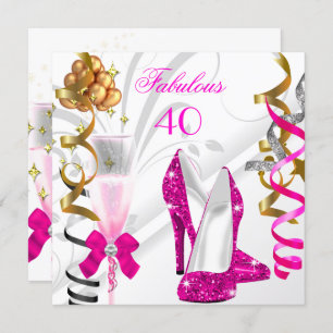 Fabulous 40 Hot Pink Gold White Birthday Party Invitation