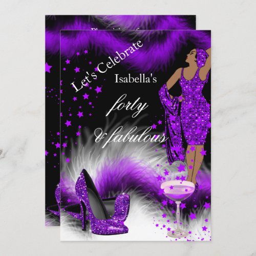 Fabulous 40 Lady Purple Champagne Birthday Party Invitation