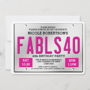 Fabulous 40 License Plate Birthday Invitations