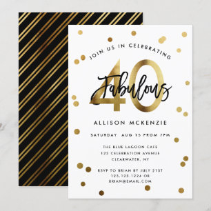 Fabulous 40   Modern Elegant Gold Brushed Birthday Invitation