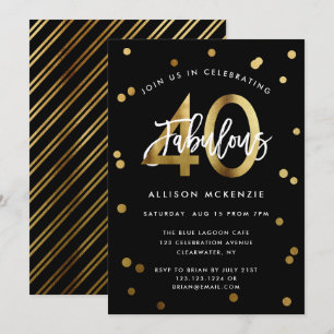 Fabulous 40   Modern Elegant Gold Stylish Birthday Invitation
