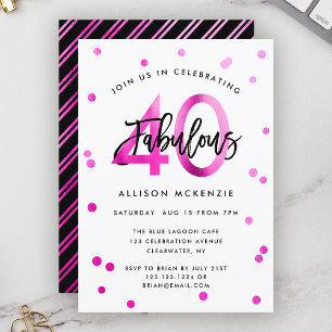 Fabulous 40 Modern Elegant Pink Brushed Birthday Invitation