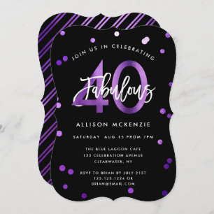 Fabulous 40 Modern Elegant Purple Birthday Party Invitation